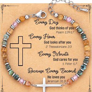 Christian Cross Bracelet for Women Stainless Steel Gift for Baptism, Confirmatio